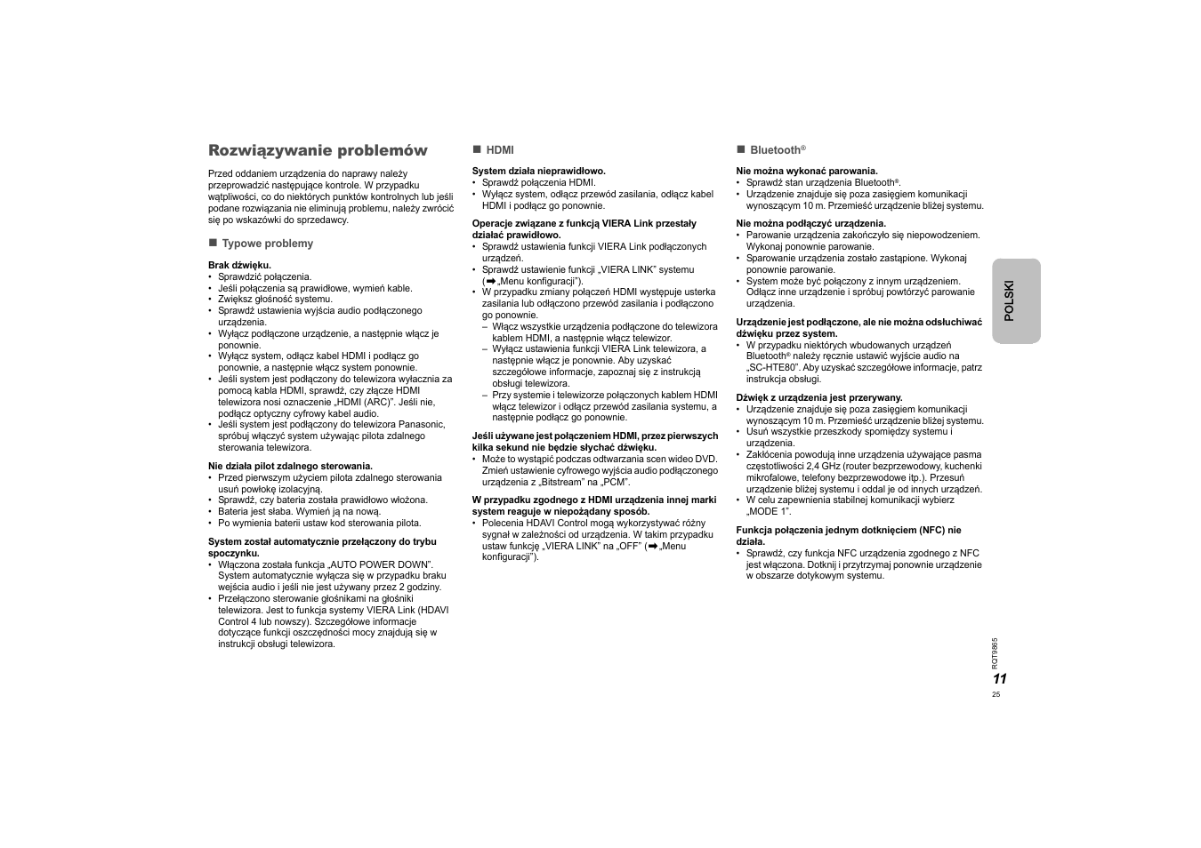 Rozwiązywanie problemów | Panasonic SCHTE80EG User Manual | Page 25 / 76