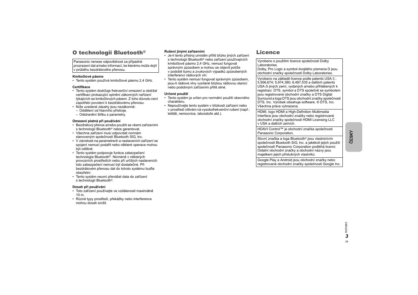 O technologii bluetooth, Licence | Panasonic SCHTE80EG User Manual | Page 29 / 76