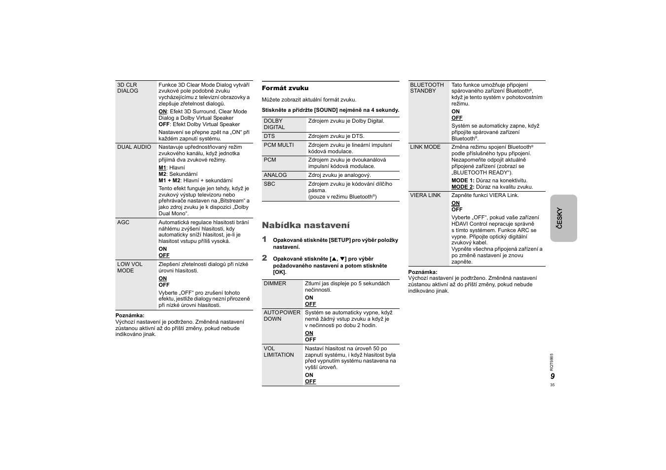 Nabídka nastavení | Panasonic SCHTE80EG User Manual | Page 35 / 76