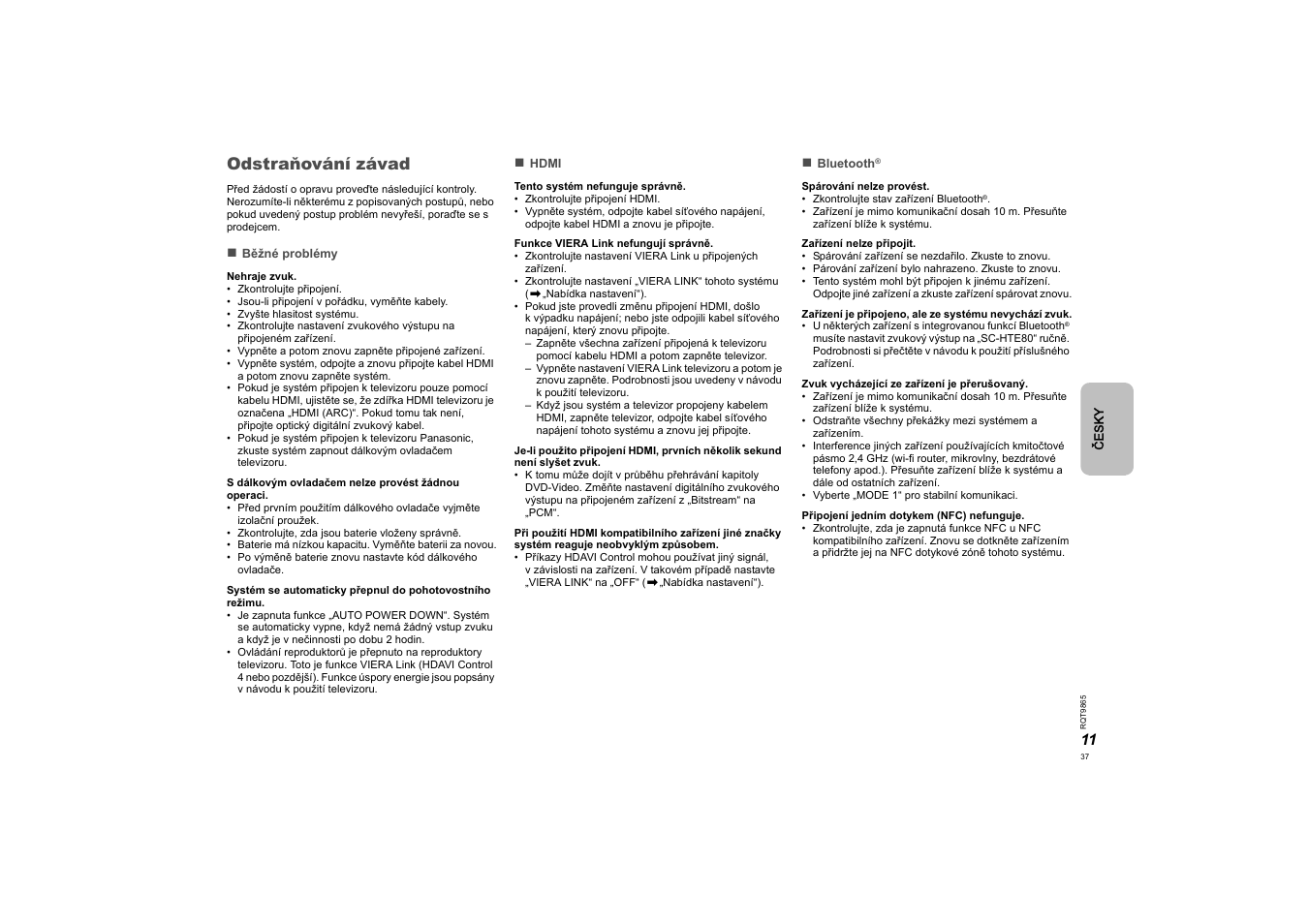 Odstraňování závad | Panasonic SCHTE80EG User Manual | Page 37 / 76