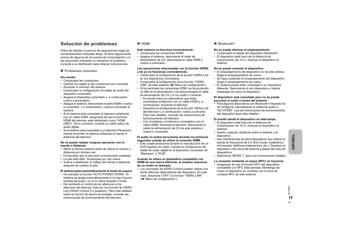 Solución de problemas | Panasonic SCHTE80EG User Manual | Page 49 / 76