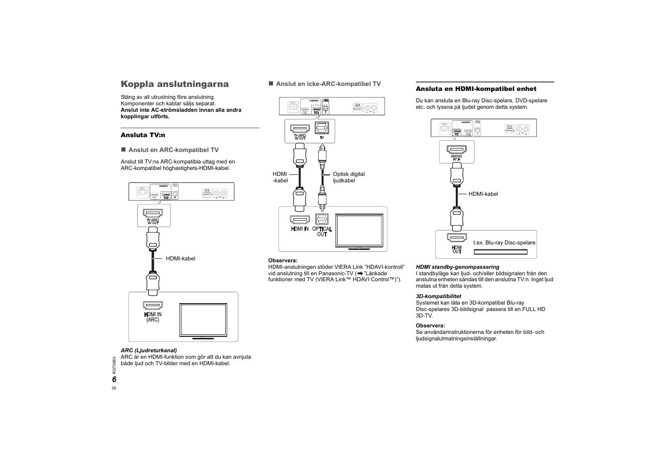 Koppla anslutningarna | Panasonic SCHTE80EG User Manual | Page 56 / 76