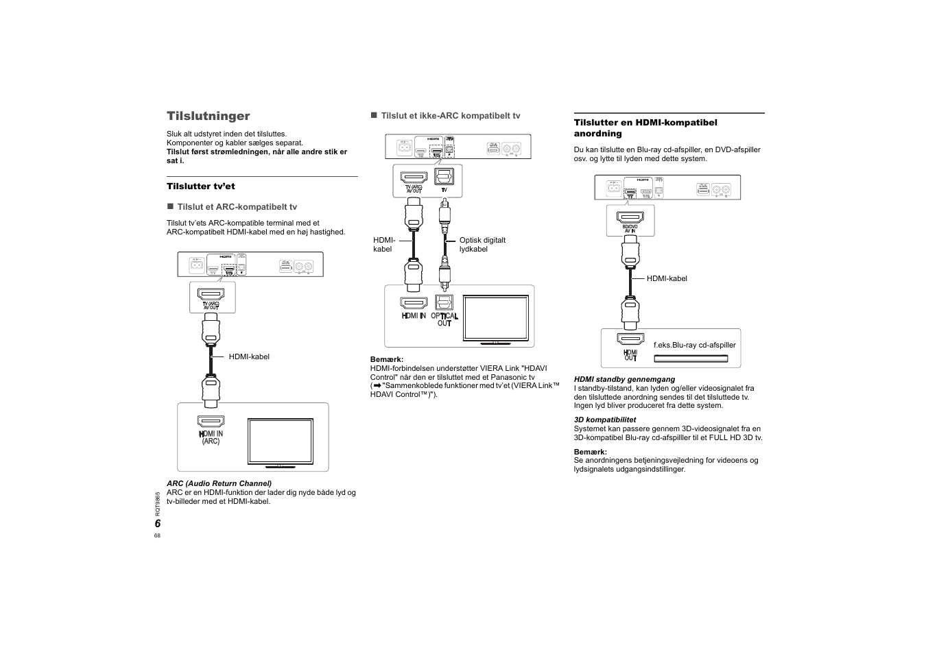 Tilslutninger | Panasonic SCHTE80EG User Manual | Page 68 / 76