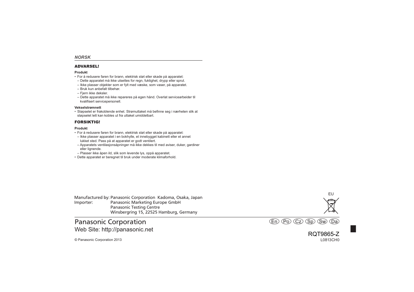 Panasonic SCHTE80EG User Manual | Page 76 / 76