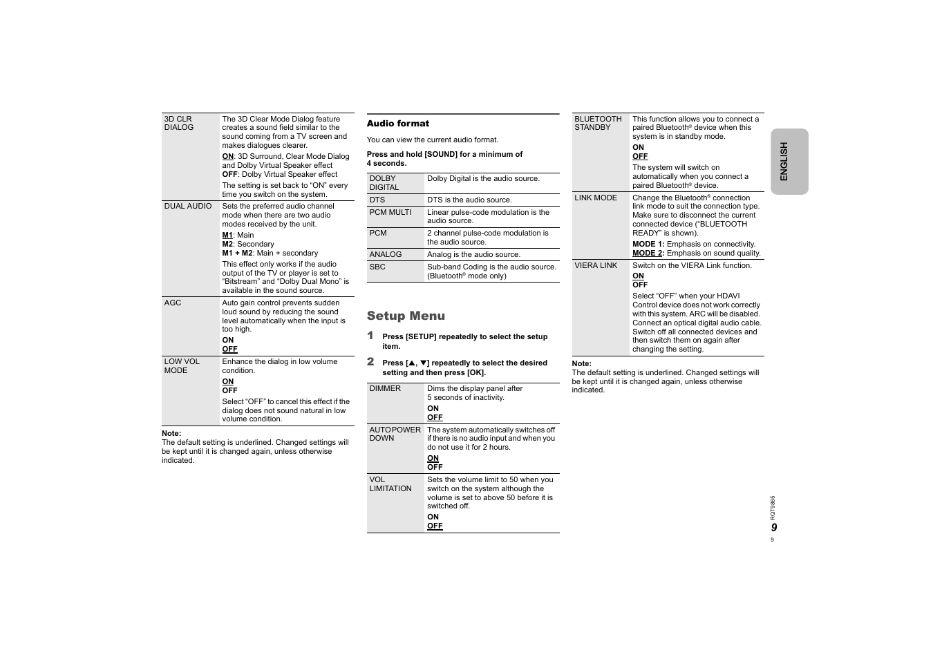 Setup menu | Panasonic SCHTE80EG User Manual | Page 9 / 76