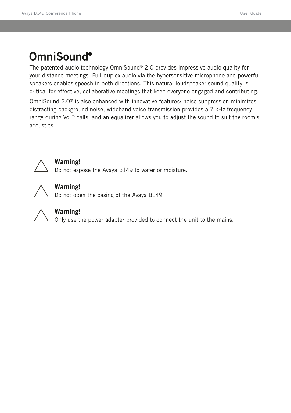 Warning | Avaya B149 User Manual | Page 4 / 26