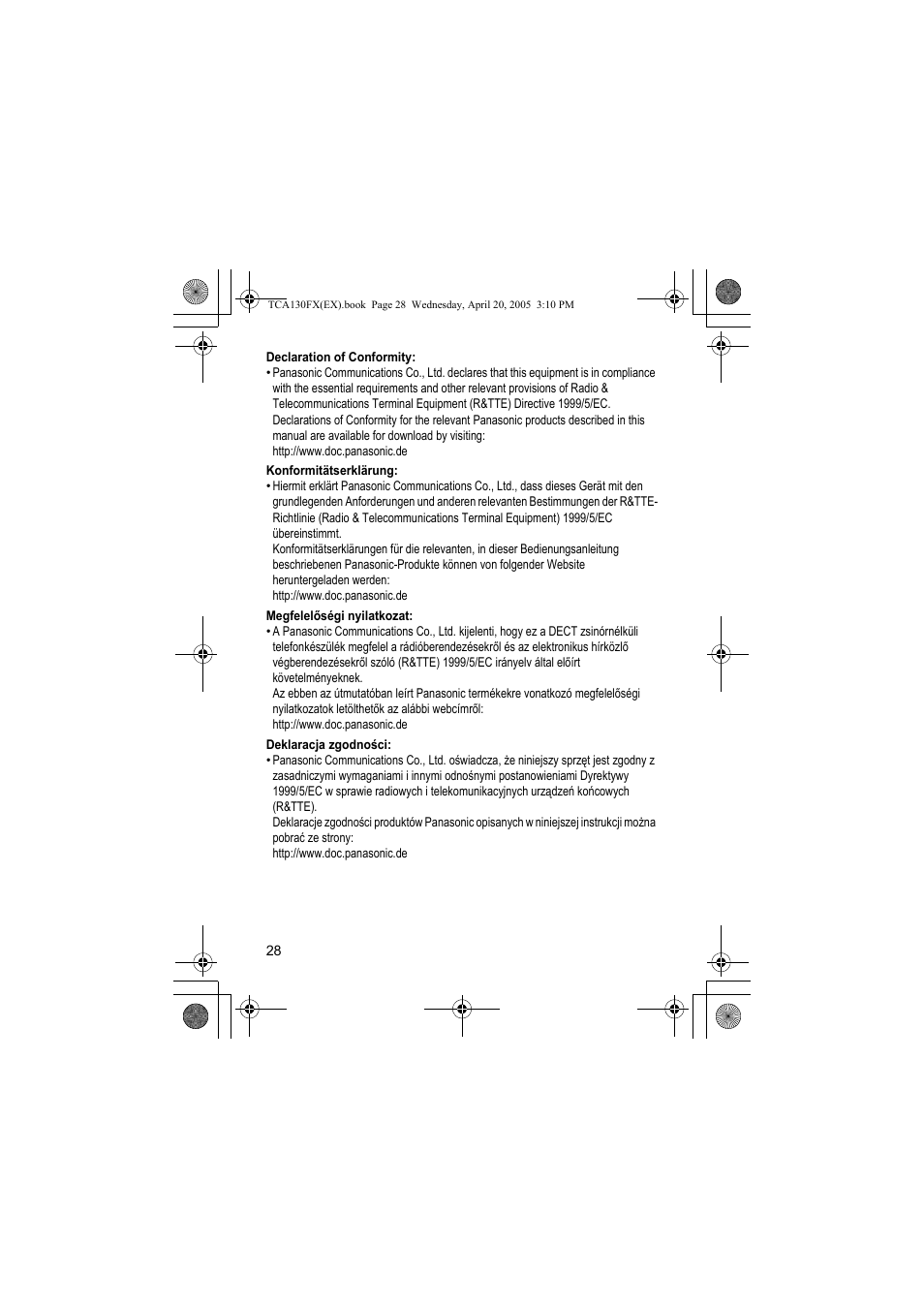 Panasonic KXTCA130FX User Manual | Page 28 / 32