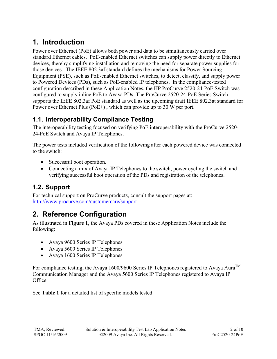 Introduction, Reference configuration | Avaya PROCURVE 2520-24-POE User Manual | Page 2 / 10