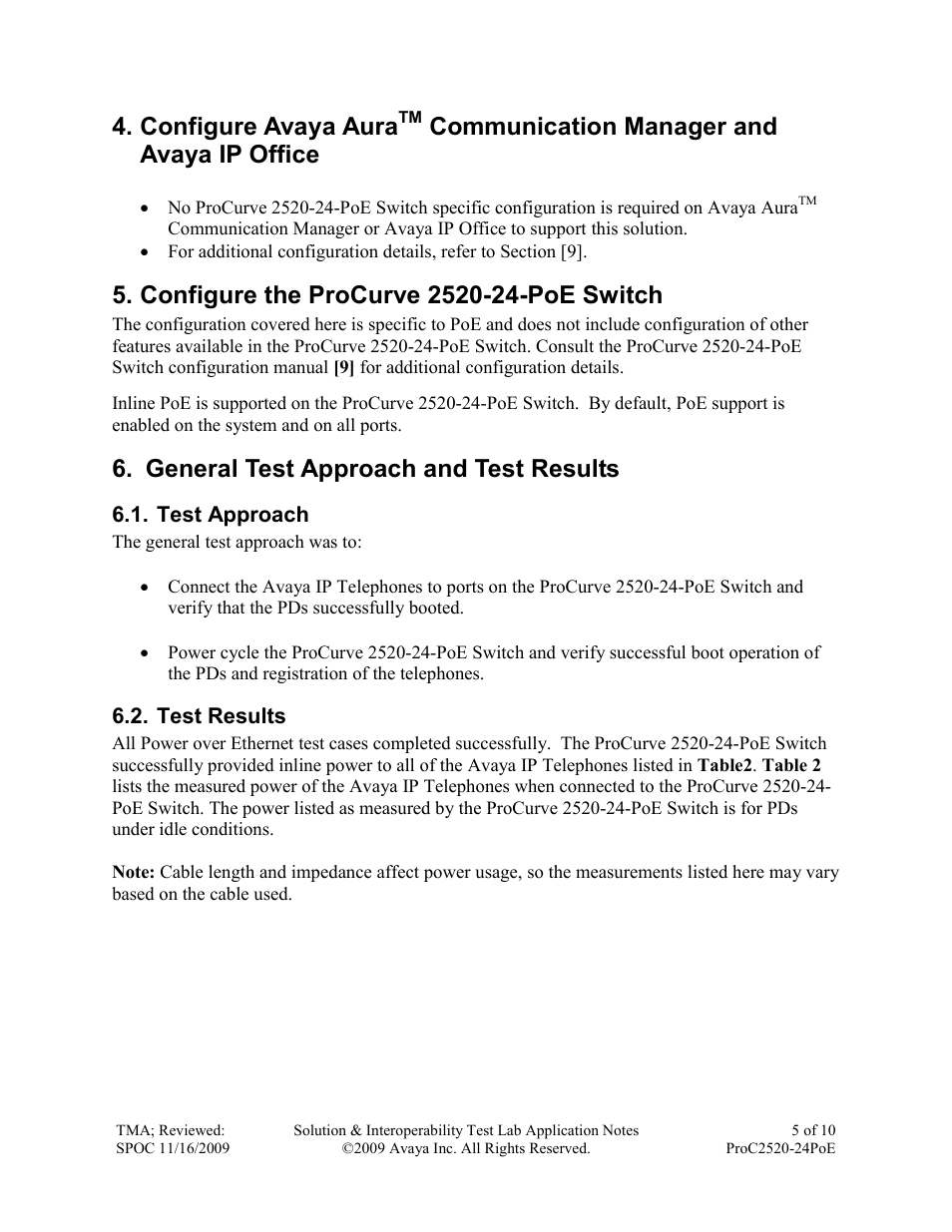 Configure avaya aura, Communication manager and avaya ip office, General test approach and test results | Avaya PROCURVE 2520-24-POE User Manual | Page 5 / 10