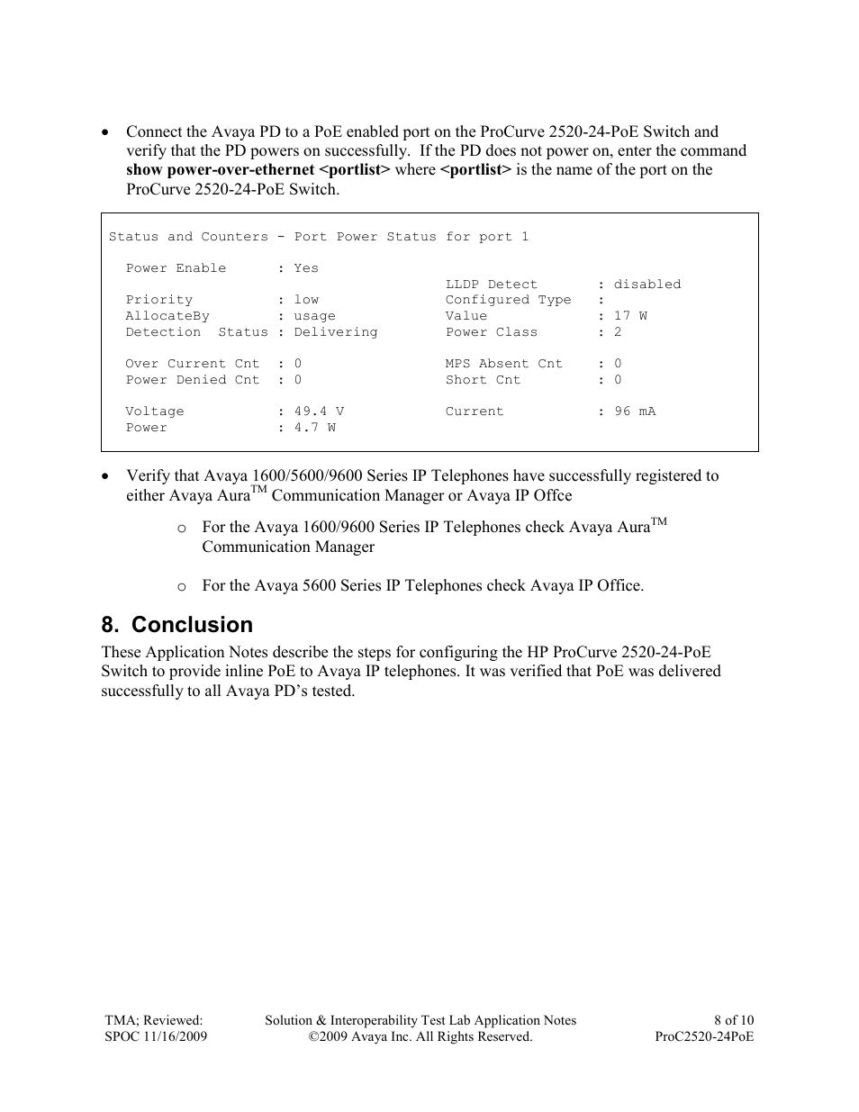 Conclusion | Avaya PROCURVE 2520-24-POE User Manual | Page 8 / 10