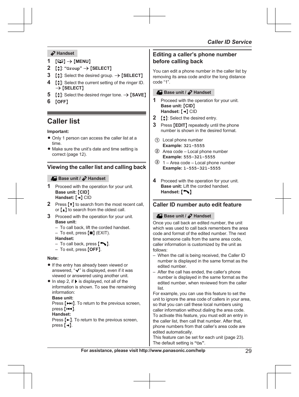 Caller list | Panasonic KXTG6672 User Manual | Page 29 / 56