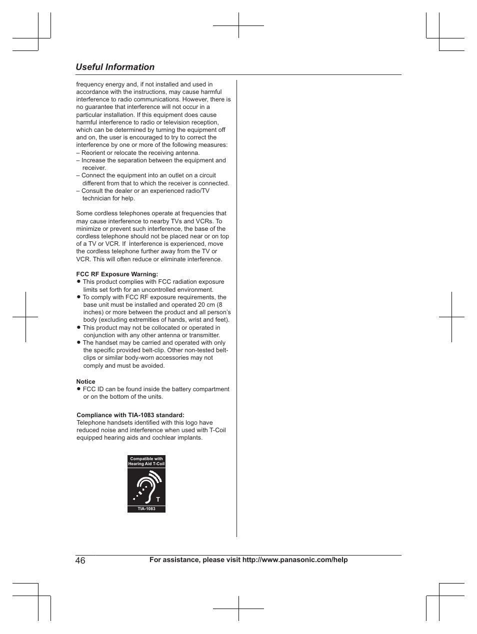 Useful information | Panasonic KXTG6672 User Manual | Page 46 / 56