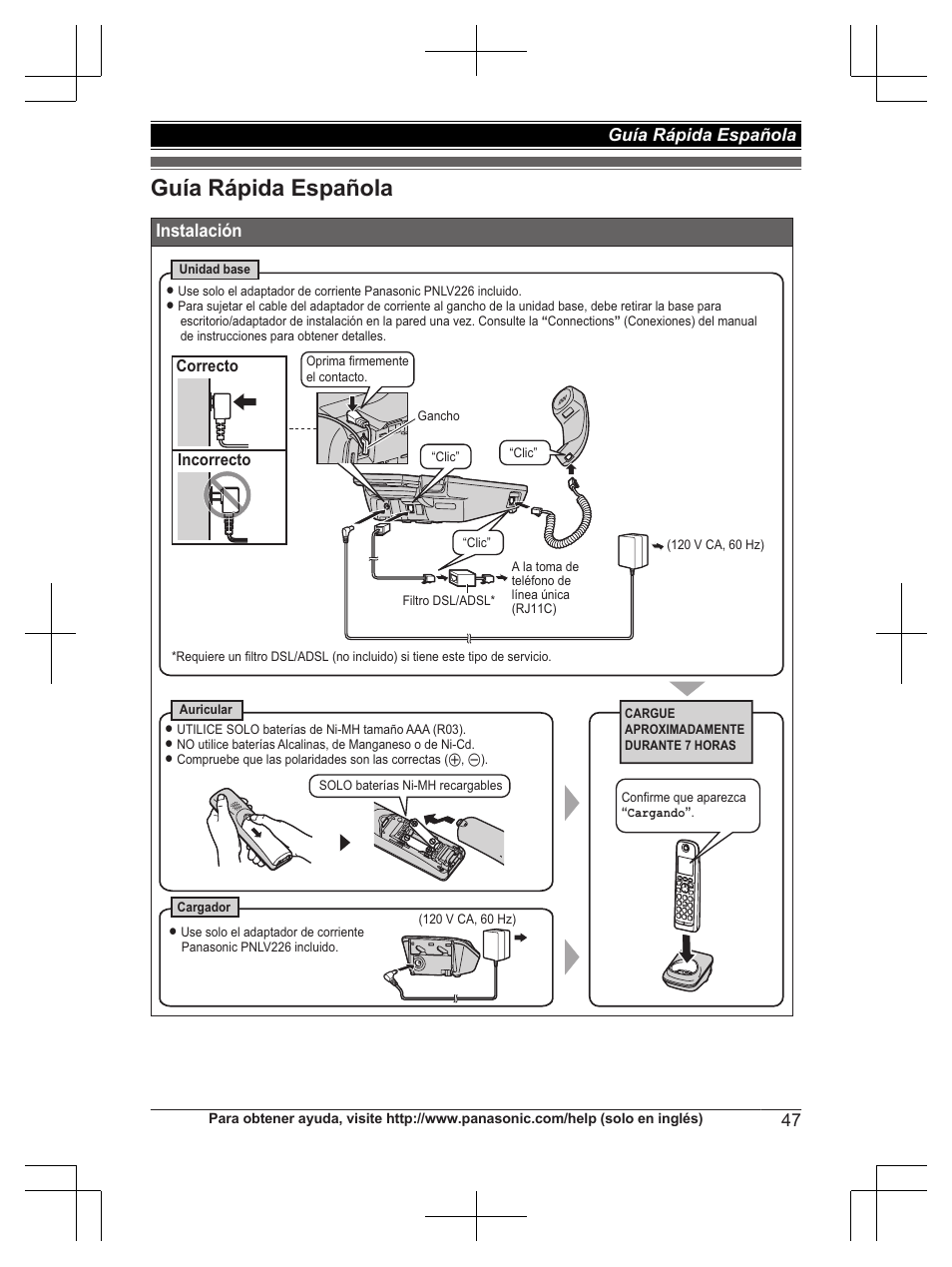 Guía rápida española, Instalación | Panasonic KXTG6672 User Manual | Page 47 / 56