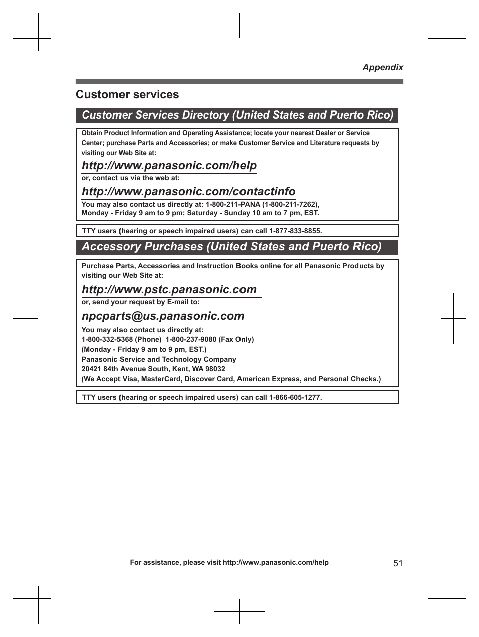 Appendix, Customer services | Panasonic KXTG6672 User Manual | Page 51 / 56