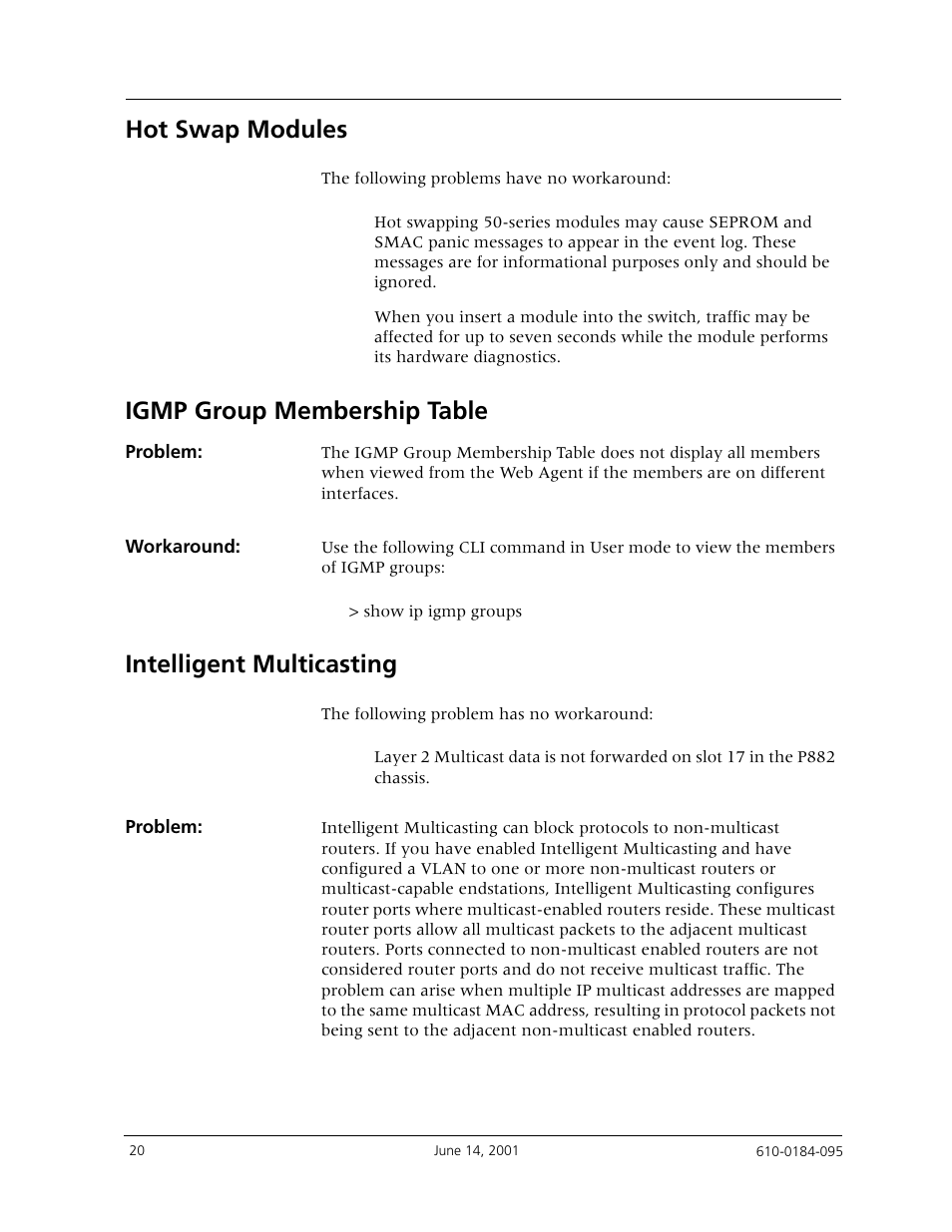 Hot swap modules, Igmp group membership table, Intelligent multicasting | Avaya P880 User Manual | Page 20 / 43