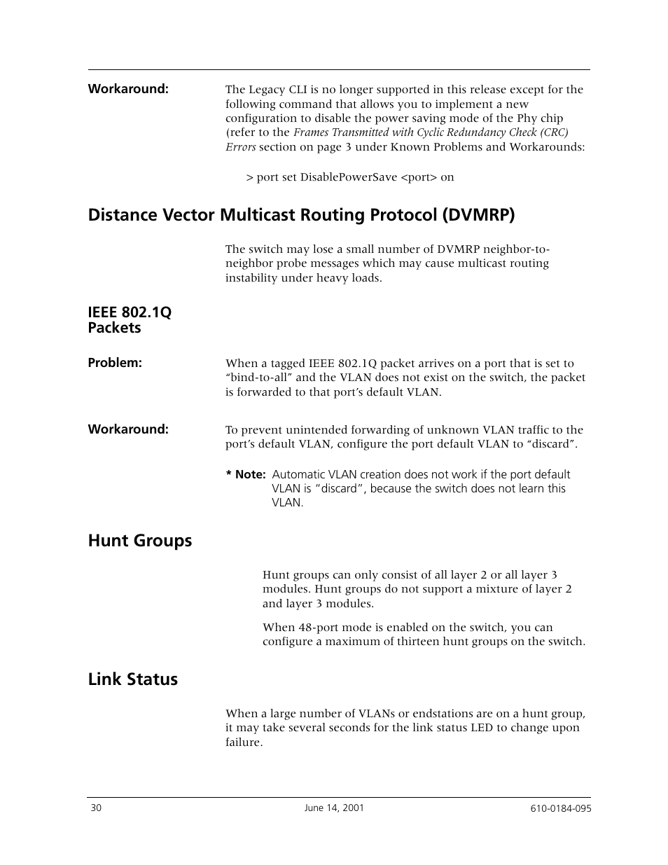 Distance vector multicast routing protocol (dvmrp), Hunt groups, Link status | Ieee 802.1q packets | Avaya P880 User Manual | Page 30 / 43