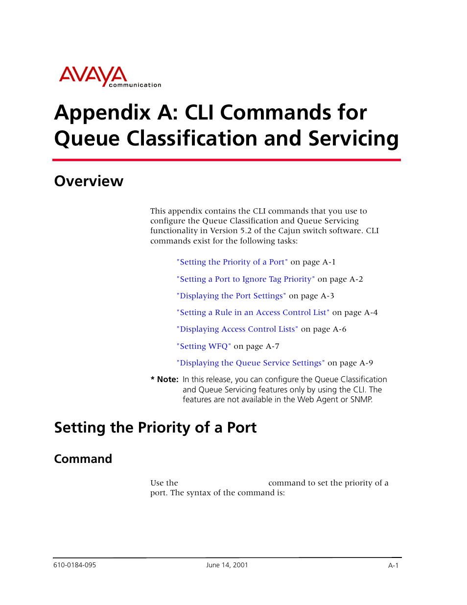 Overview, Setting the priority of a port, Command | Avaya P880 User Manual | Page 35 / 43