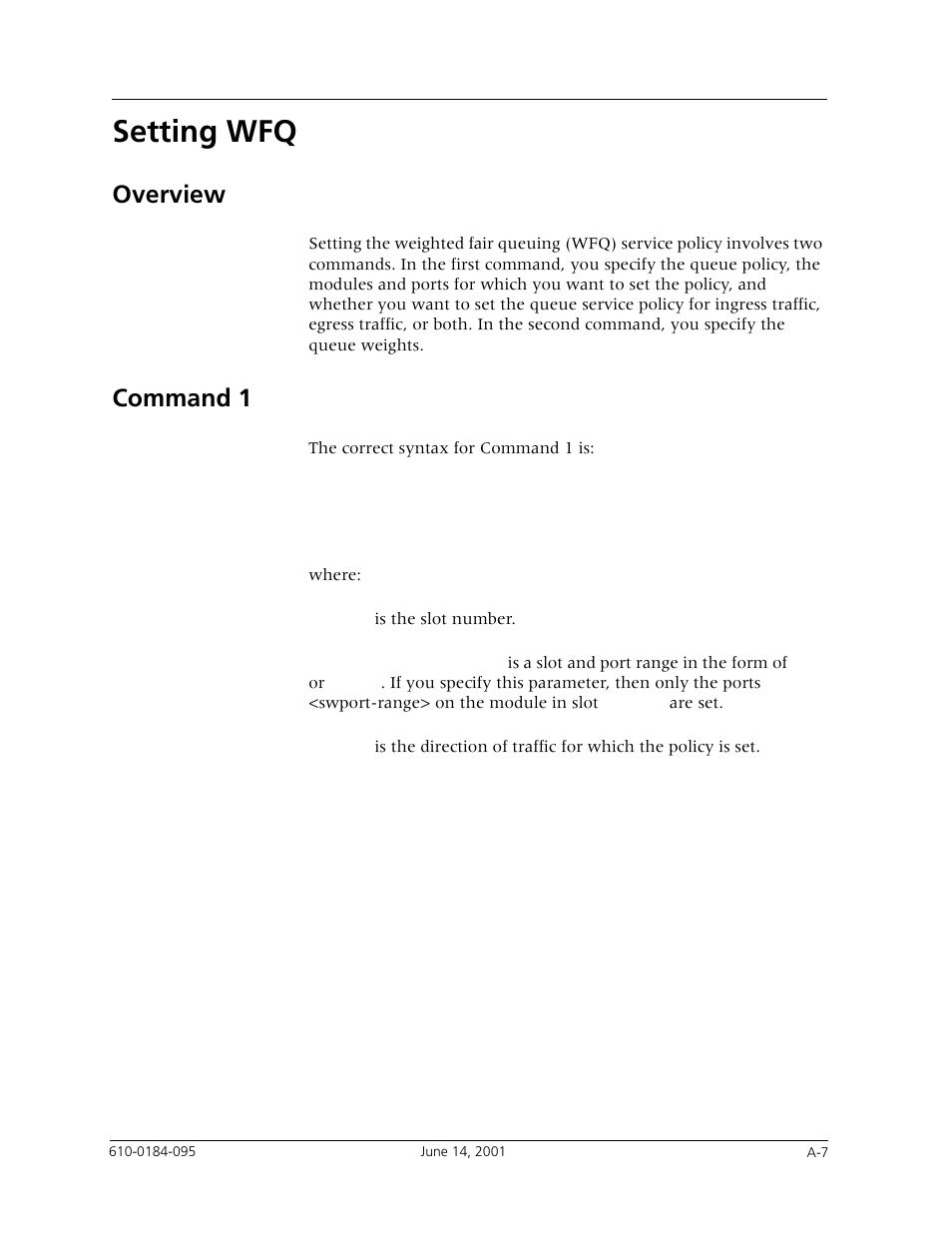 Setting wfq, Overview, Command 1 | Avaya P880 User Manual | Page 41 / 43