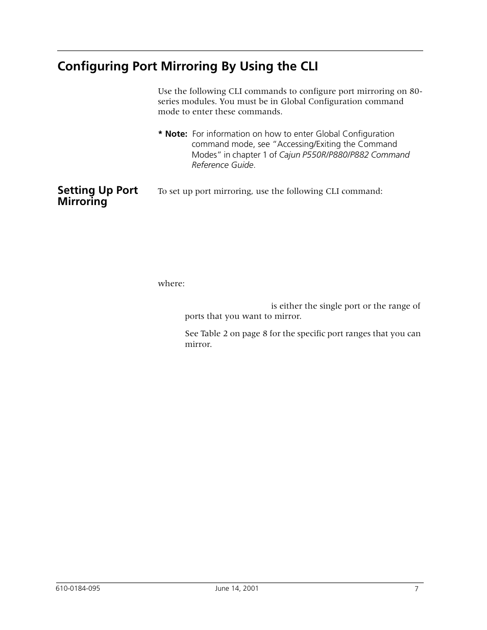 Configuring port mirroring by using the cli, Setting up port mirroring | Avaya P880 User Manual | Page 7 / 43