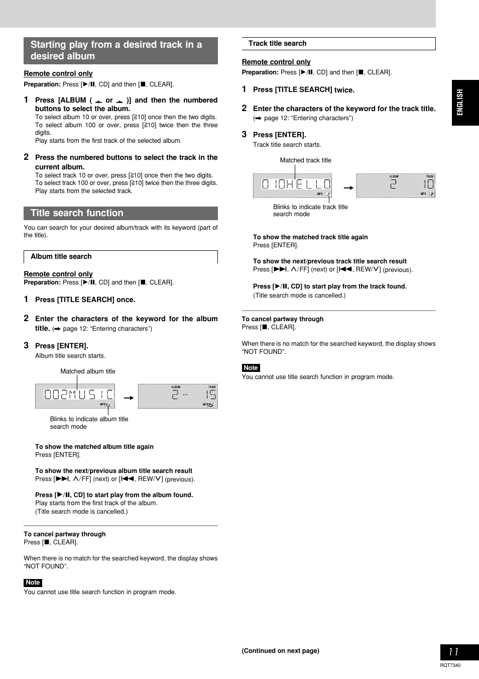 Title search function | Panasonic SCAK321 User Manual | Page 11 / 40
