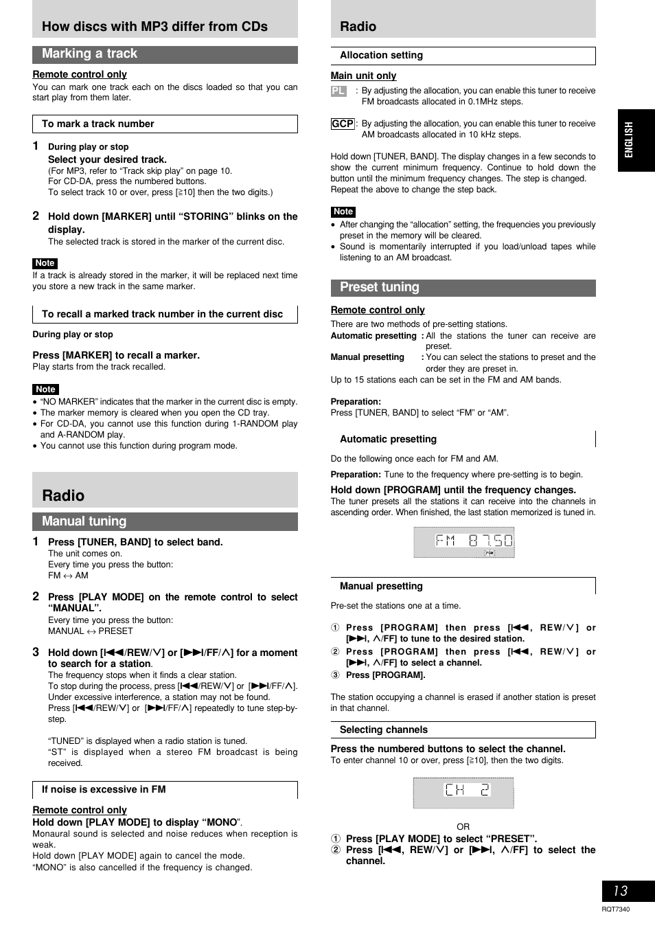 Radio, Marking a track | Panasonic SCAK321 User Manual | Page 13 / 40