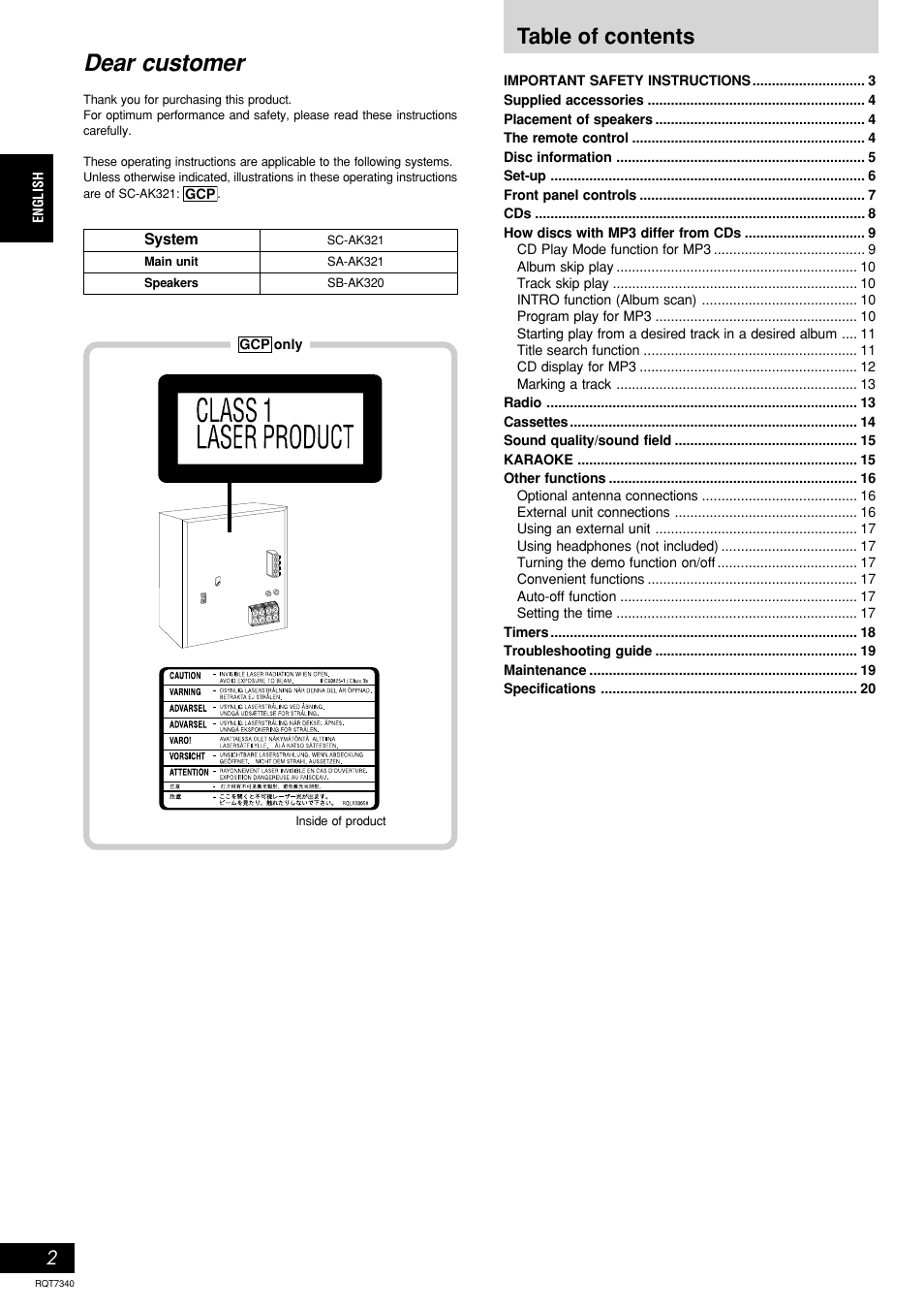 Panasonic SCAK321 User Manual | Page 2 / 40