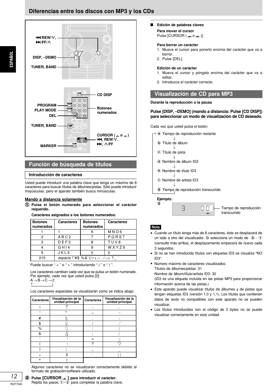 Visualización de cd para mp3 | Panasonic SCAK321 User Manual | Page 32 / 40