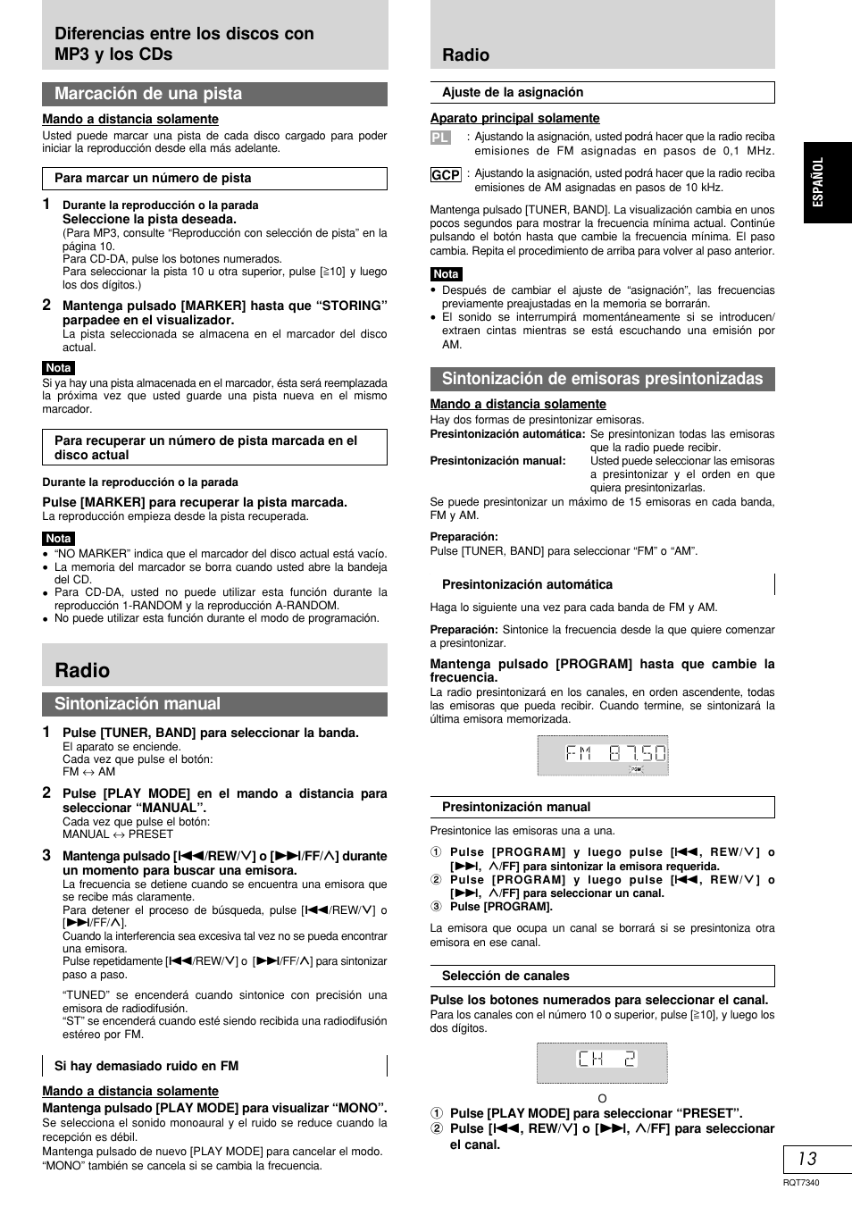 Radio, Marcación de una pista, Diferencias entre los discos con mp3 y los cds | Panasonic SCAK321 User Manual | Page 33 / 40