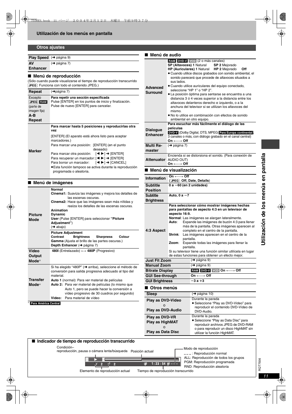 Ut il iz ación de los men ús e n pant all a | Panasonic DVDS47 User Manual | Page 11 / 16