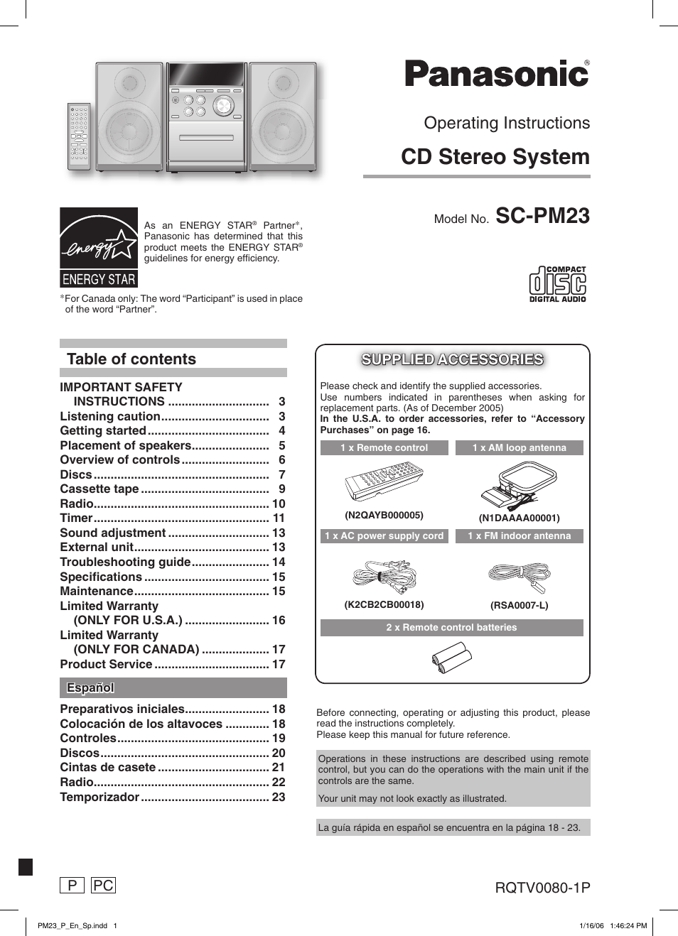 Panasonic SCPM23 User Manual | 24 pages