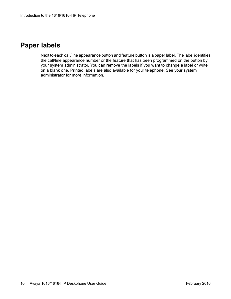 Paper labels | Avaya 1616-I User Manual | Page 10 / 50