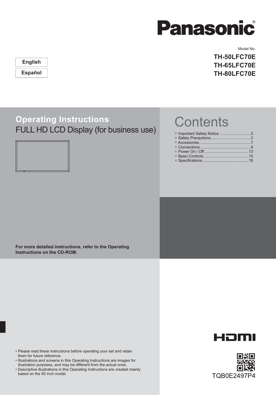 Panasonic TH50LFC70E User Manual | 40 pages