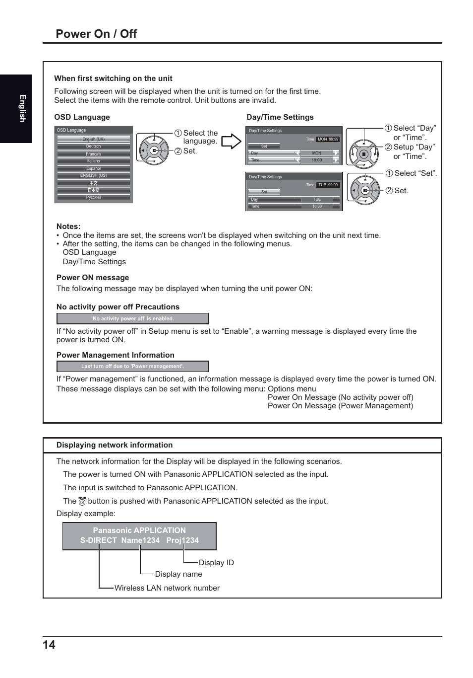 Power on / off | Panasonic TH50LFC70E User Manual | Page 14 / 40