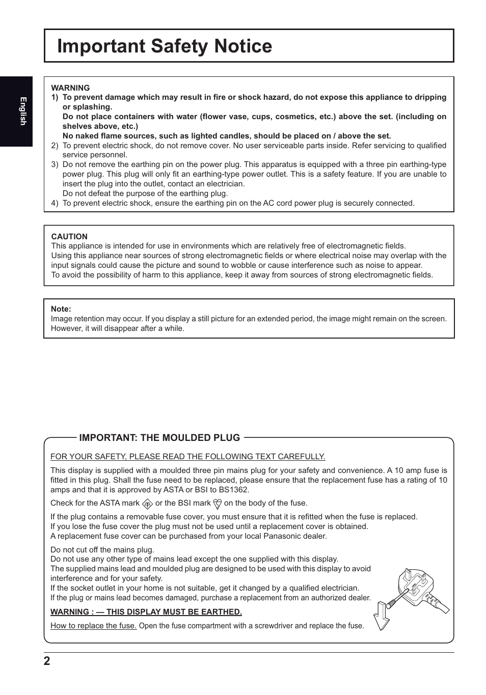 Important safety notice | Panasonic TH50LFC70E User Manual | Page 2 / 40