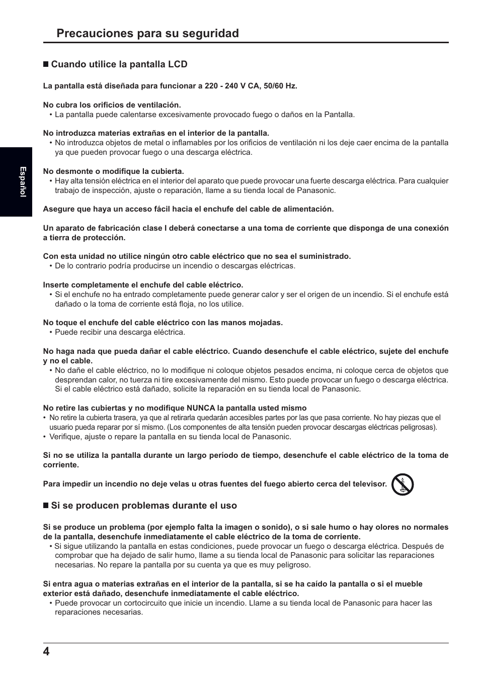 4precauciones para su seguridad | Panasonic TH50LFC70E User Manual | Page 24 / 40