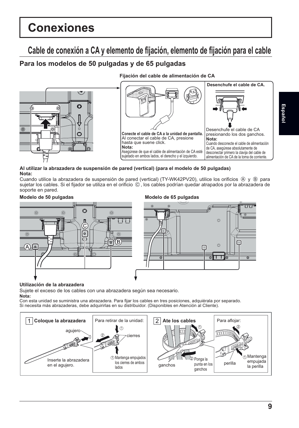 Conexiones, Para los modelos de 50 pulgadas y de 65 pulgadas | Panasonic TH50LFC70E User Manual | Page 29 / 40