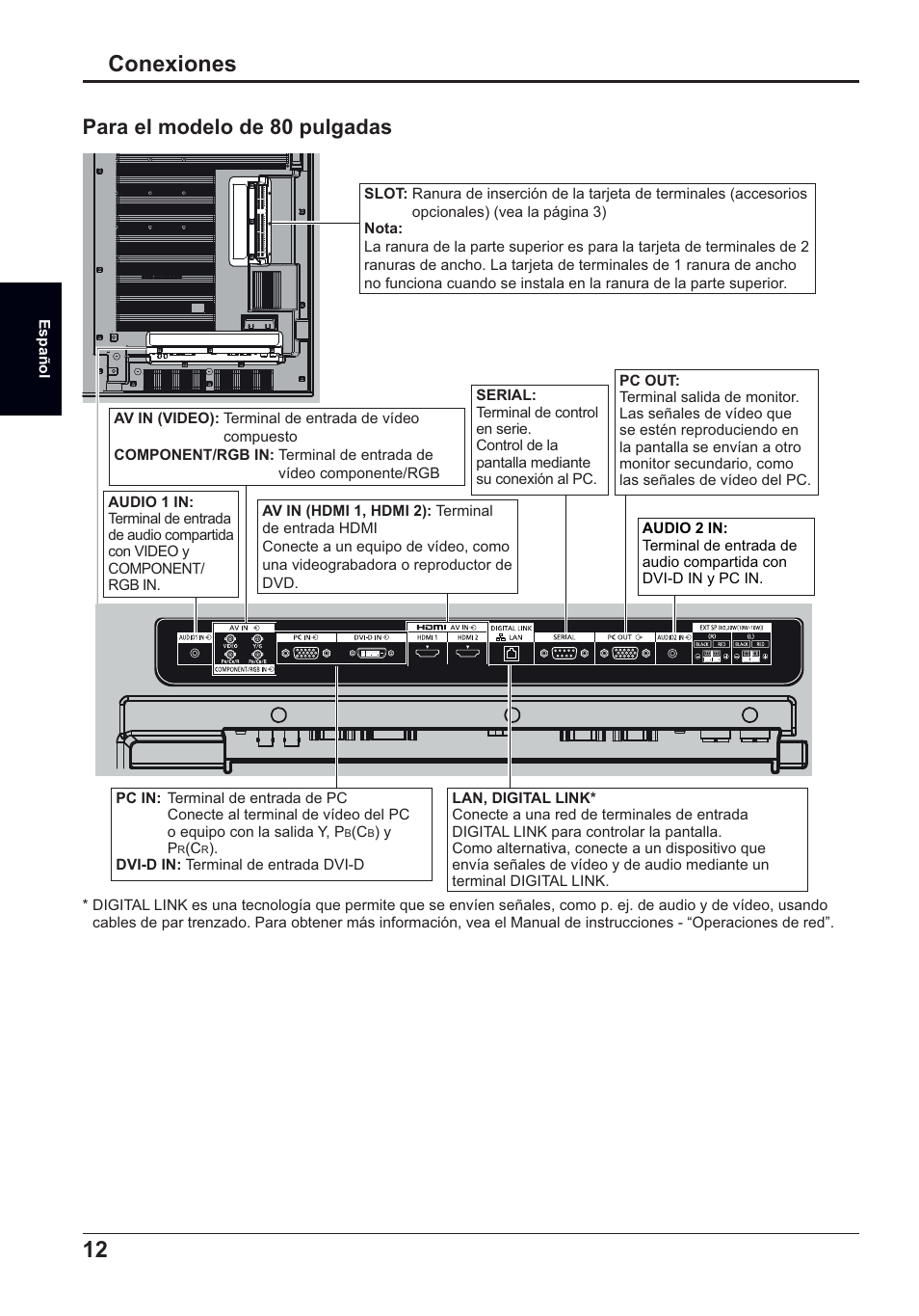 Conexiones, Para el modelo de 80 pulgadas | Panasonic TH50LFC70E User Manual | Page 32 / 40