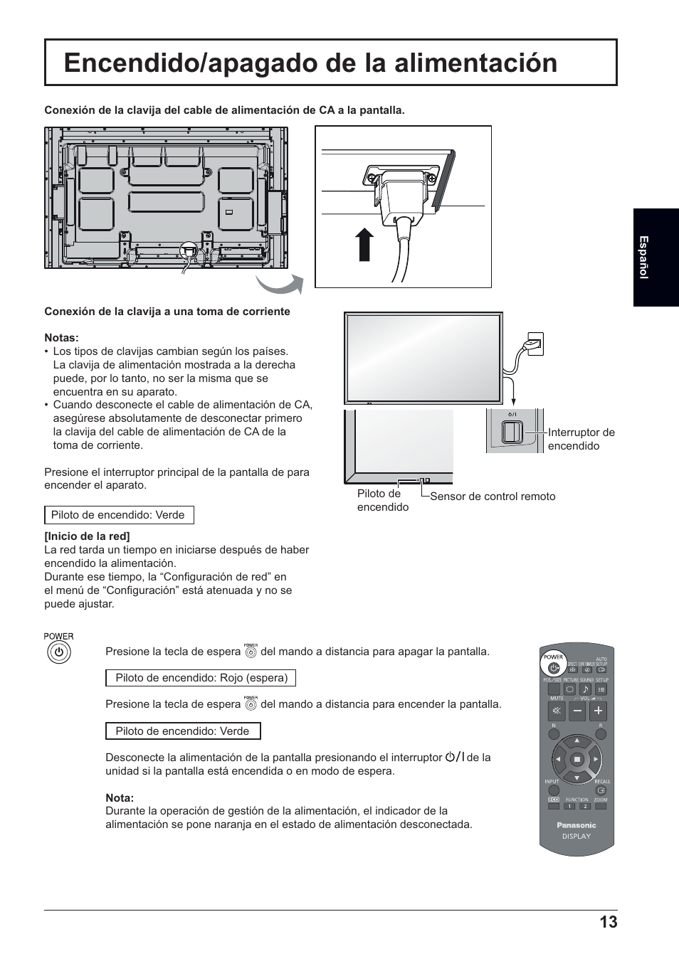 Encendido/apagado de la alimentación | Panasonic TH50LFC70E User Manual | Page 33 / 40