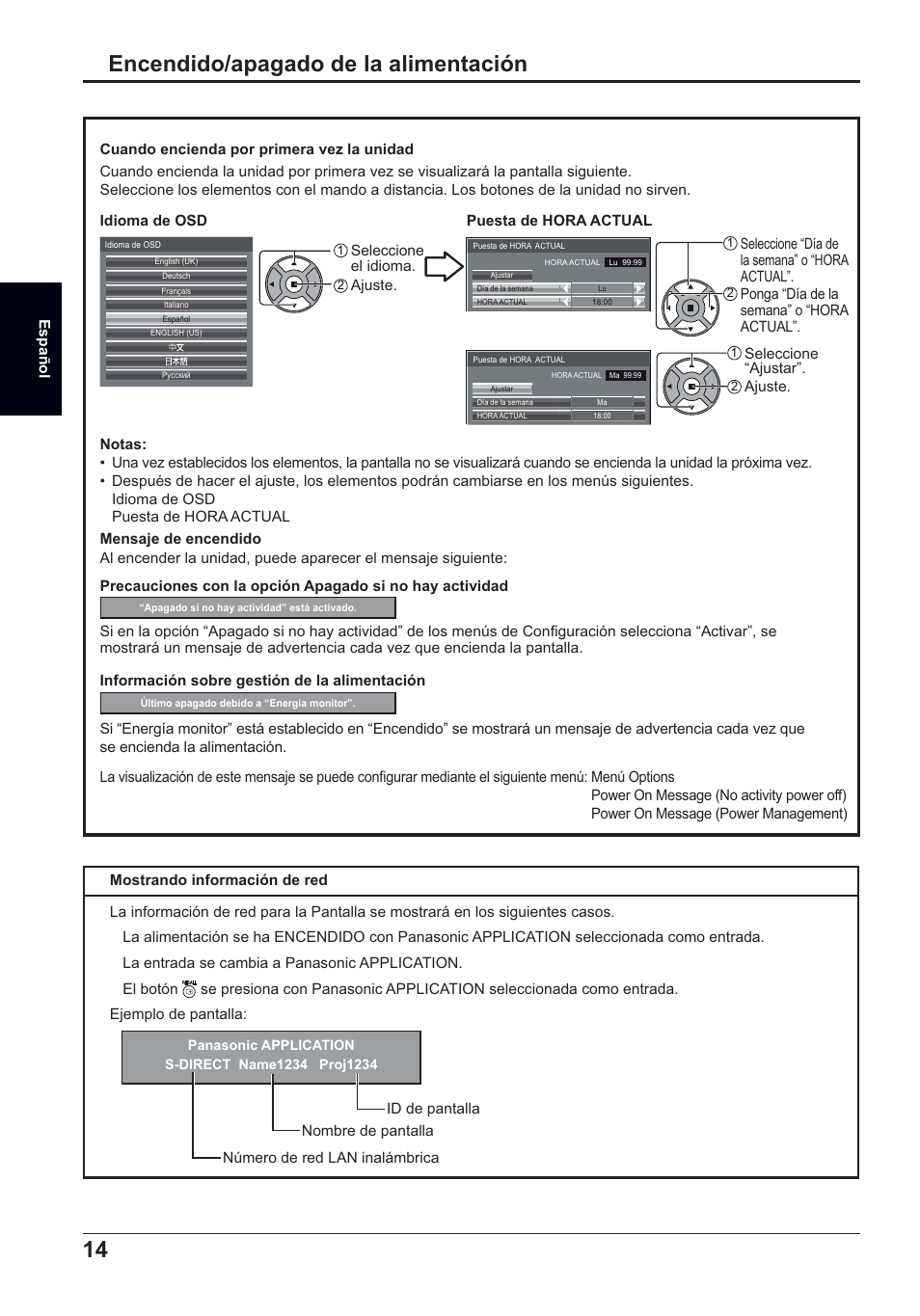 14 encendido/apagado de la alimentación | Panasonic TH50LFC70E User Manual | Page 34 / 40