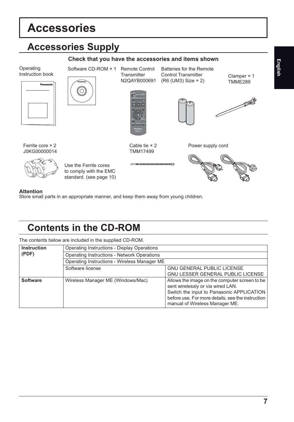 Accessories, Accessories supply, Contents in the cd-rom | Panasonic TH50LFC70E User Manual | Page 7 / 40