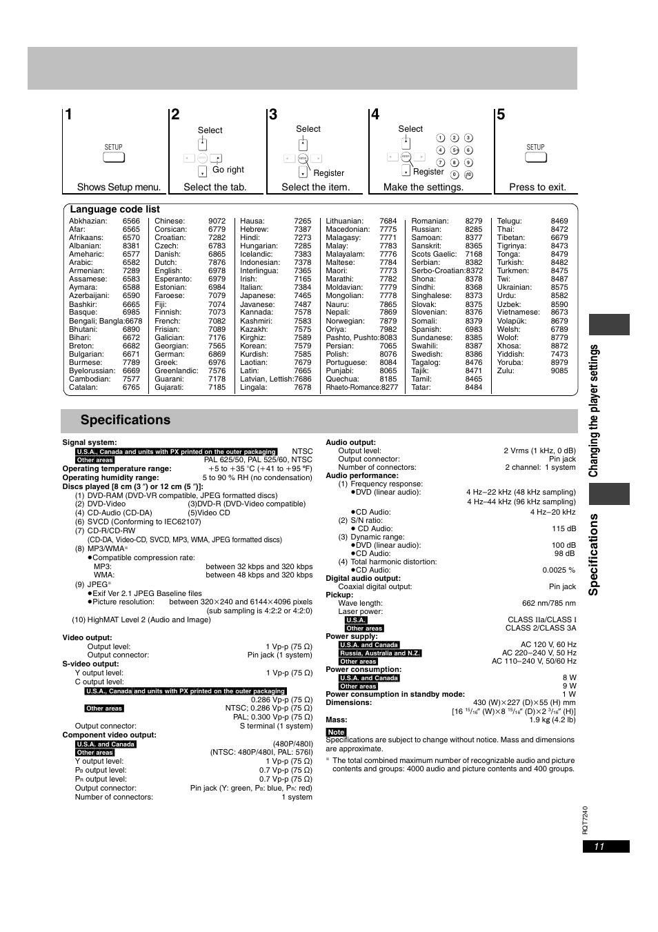 Specifications | Panasonic DVDS27 User Manual | Page 11 / 16