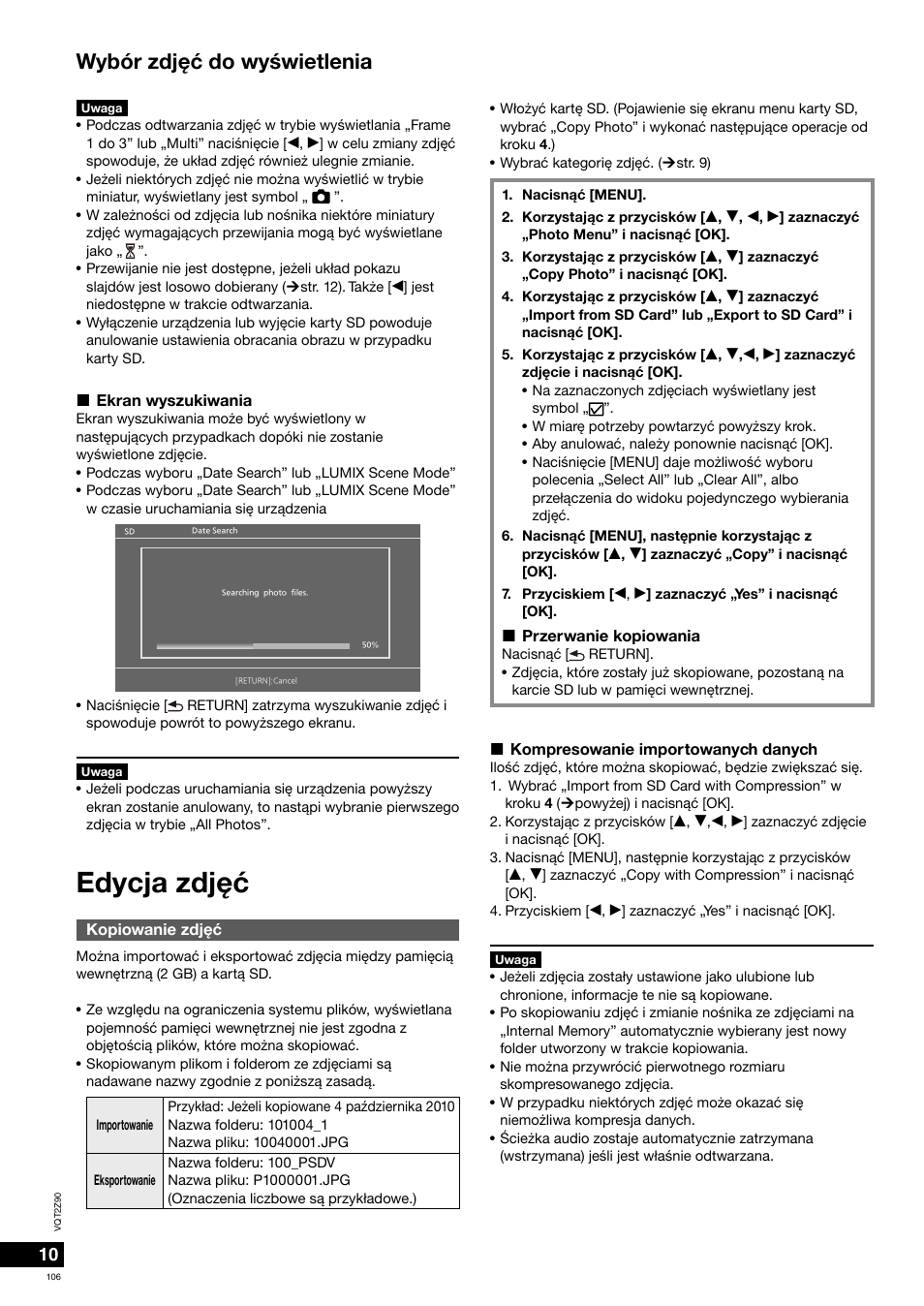 Edycja zdjêæ, Wybór zdjêæ do wyświetlenia | Panasonic MW20EG User Manual | Page 106 / 124