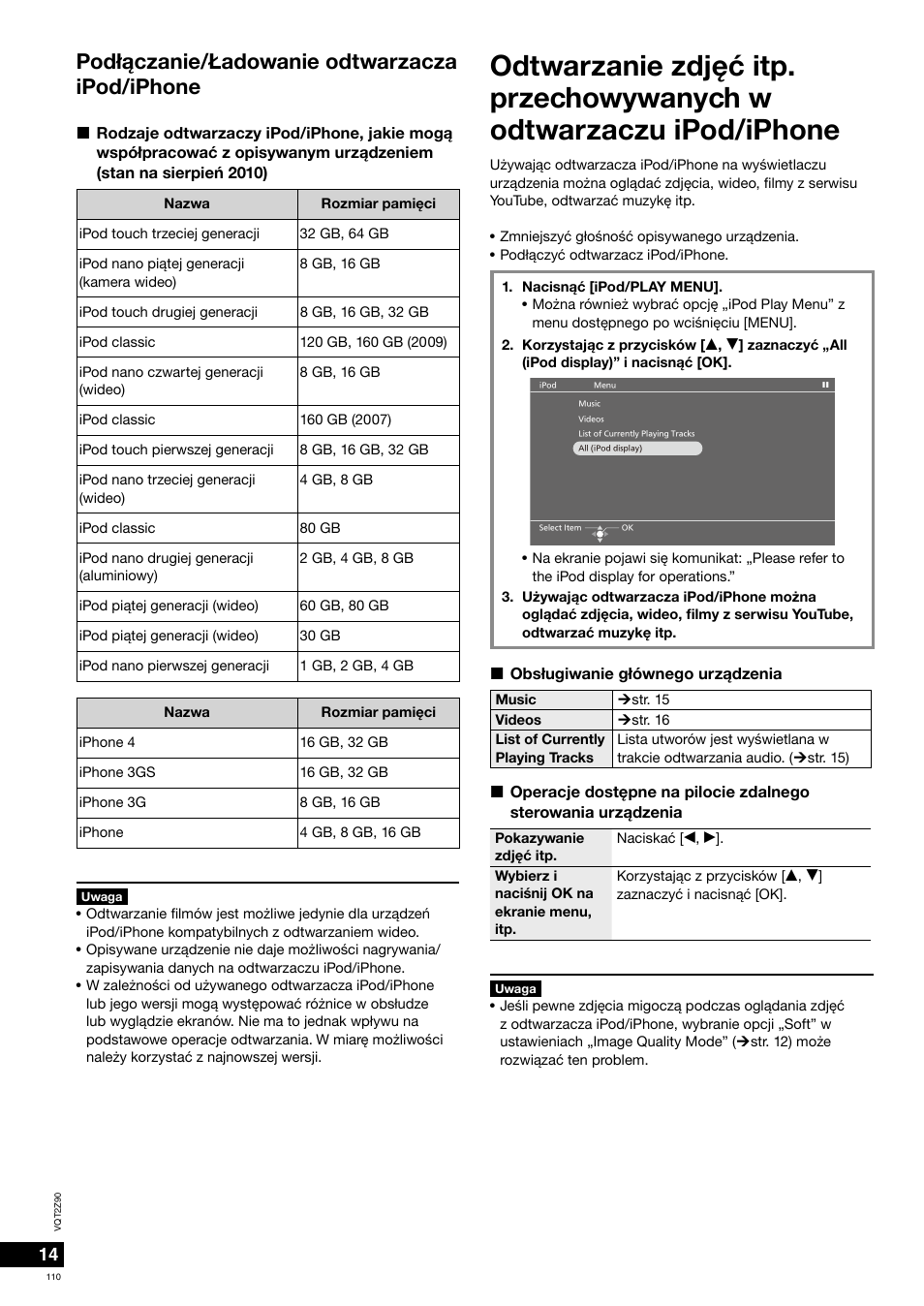 Pod³¹czanie/£adowanie odtwarzacza ipod/iphone | Panasonic MW20EG User Manual | Page 110 / 124