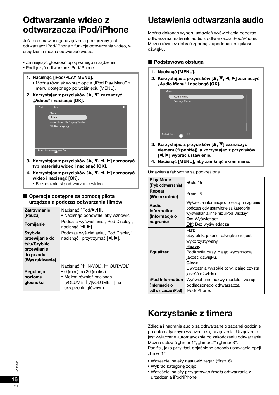 Ustawienia odtwarzania audio | Panasonic MW20EG User Manual | Page 112 / 124
