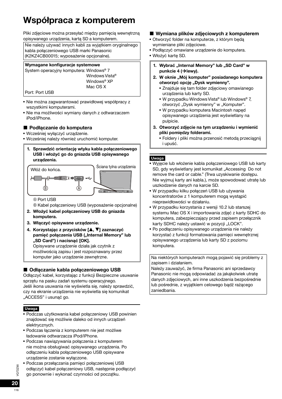 Wspó³praca z komputerem | Panasonic MW20EG User Manual | Page 116 / 124
