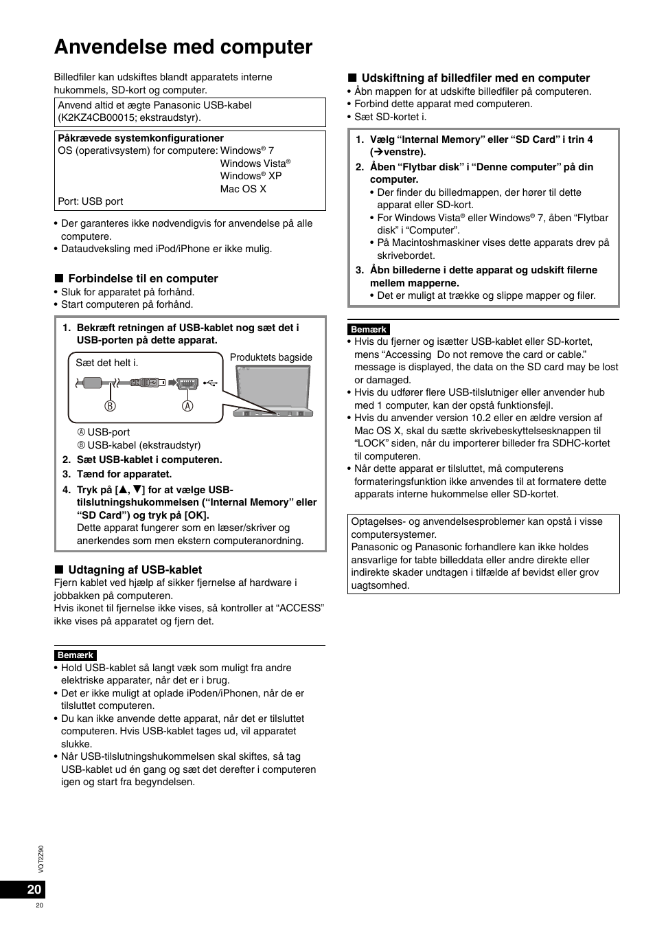 Anvendelse med computer | Panasonic MW20EG User Manual | Page 20 / 124