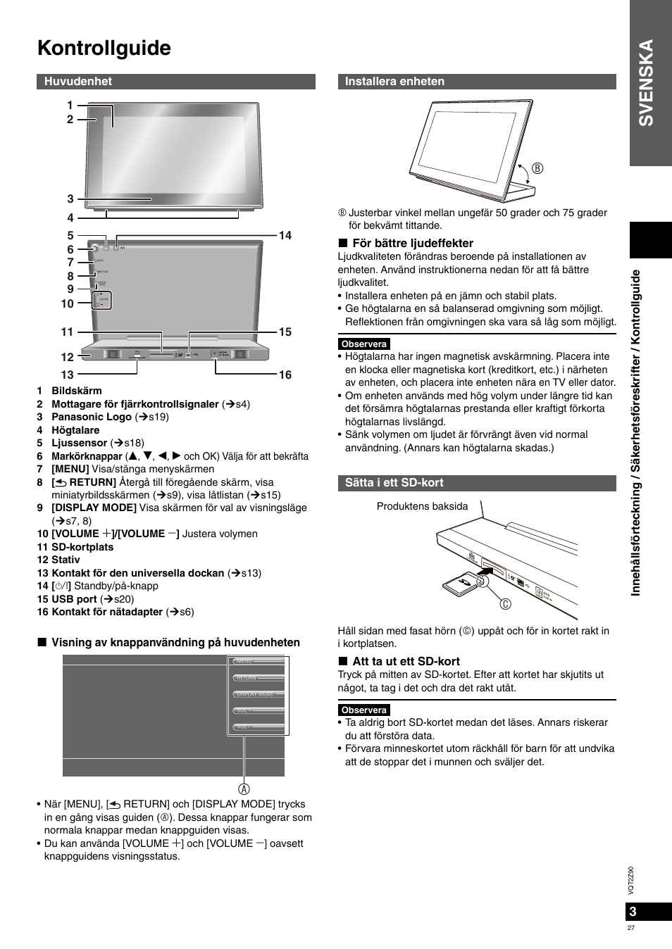 Kontrollguide, Svenska | Panasonic MW20EG User Manual | Page 27 / 124