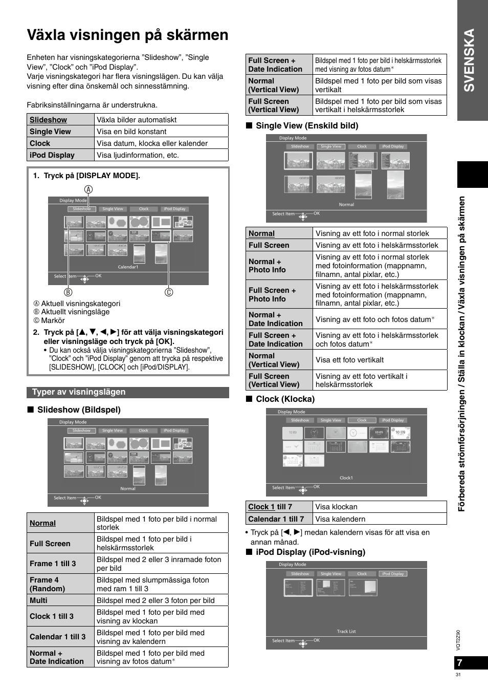 Växla visningen på skärmen, Svenska, Ac b | Panasonic MW20EG User Manual | Page 31 / 124