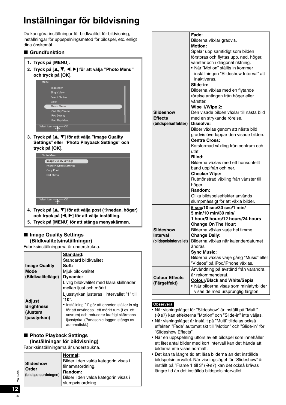 Inställningar för bildvisning, Grundfunktion | Panasonic MW20EG User Manual | Page 36 / 124