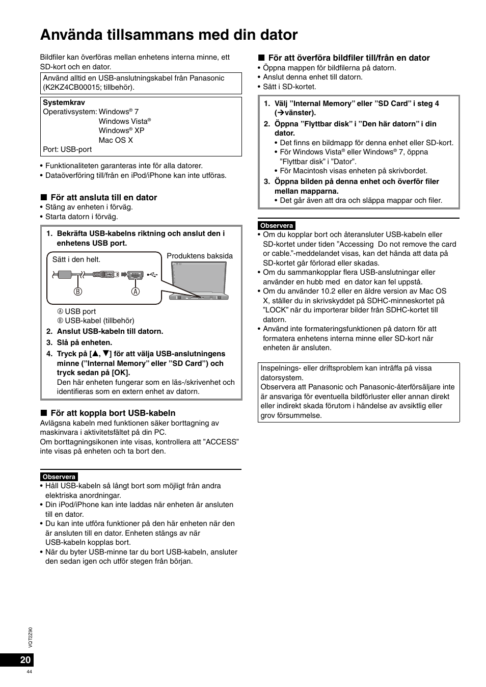 Använda tillsammans med din dator | Panasonic MW20EG User Manual | Page 44 / 124